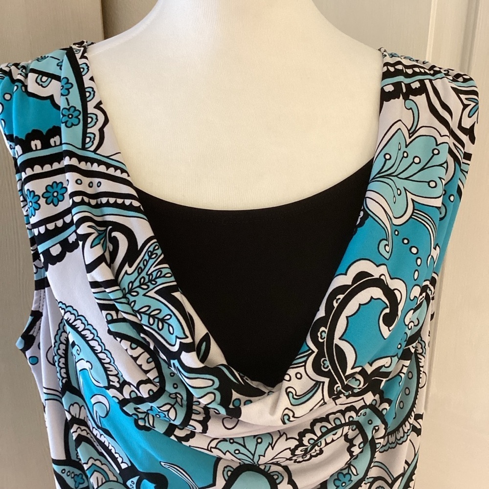 Cato Turquoise and Black Paisley Blouse Sz L - Picture 2 of 10